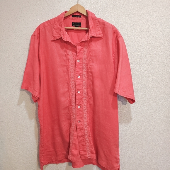 Luau Other - Luau 100% Linen Coral Red Hawaii Aloha Shirt Size XL